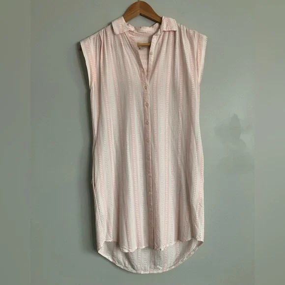 LOFT White and Pink Light Weight Cap Sleeve Tank Shirt Dress Size XSP - Picture 2 of 10